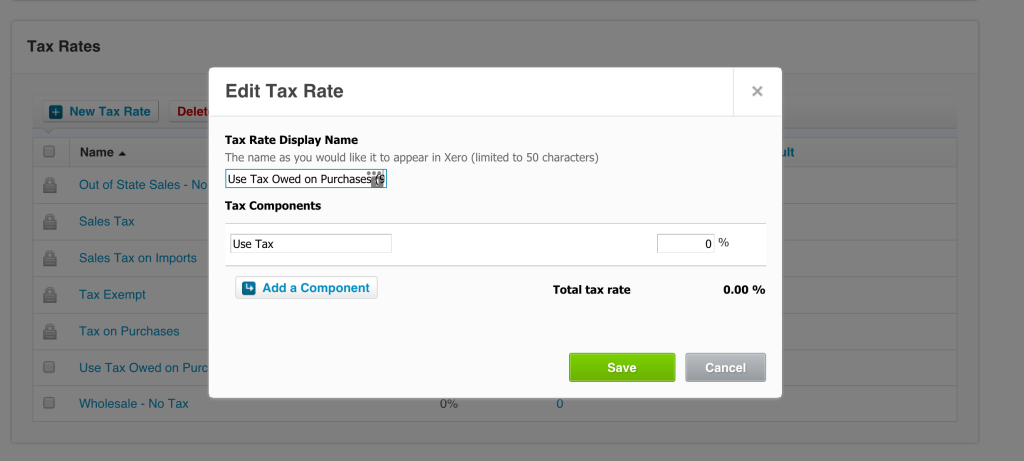 2 Add or Edit Tax Rate in Xero Procedure Screenshot